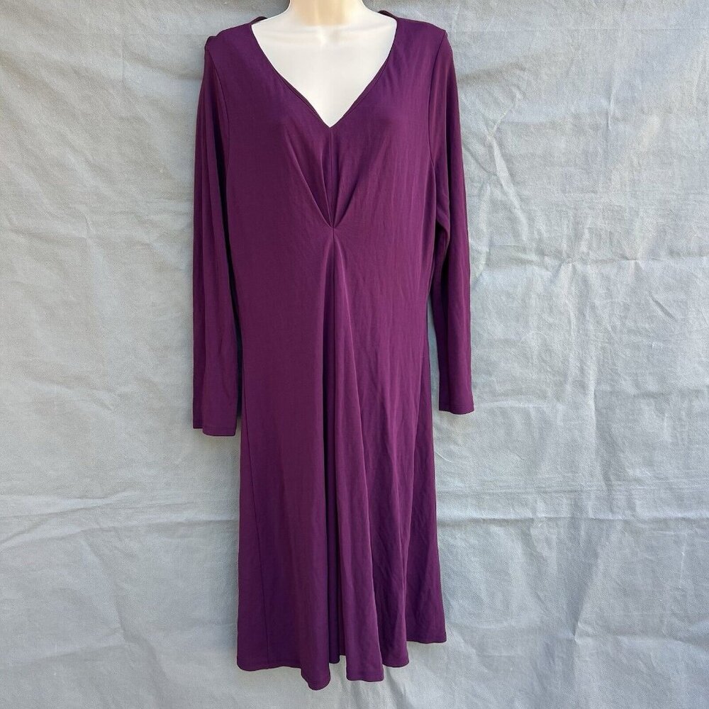 Pure Collection Size 14/16 Purple Dress Business Long Sleeves V-Neck